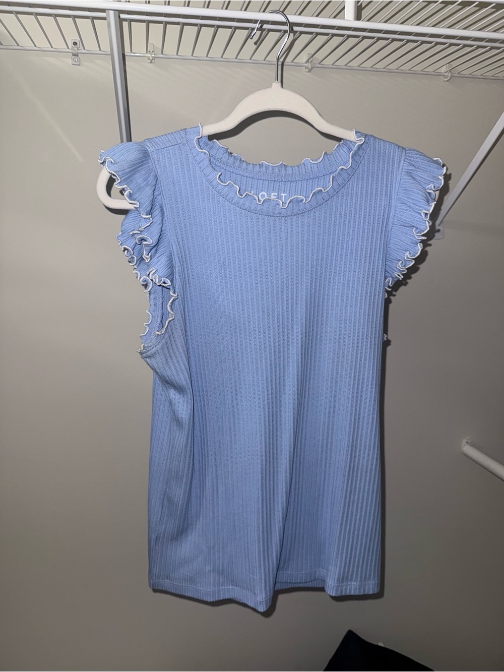 LOFT Light Blue Ruffled Ribbed Tank Top